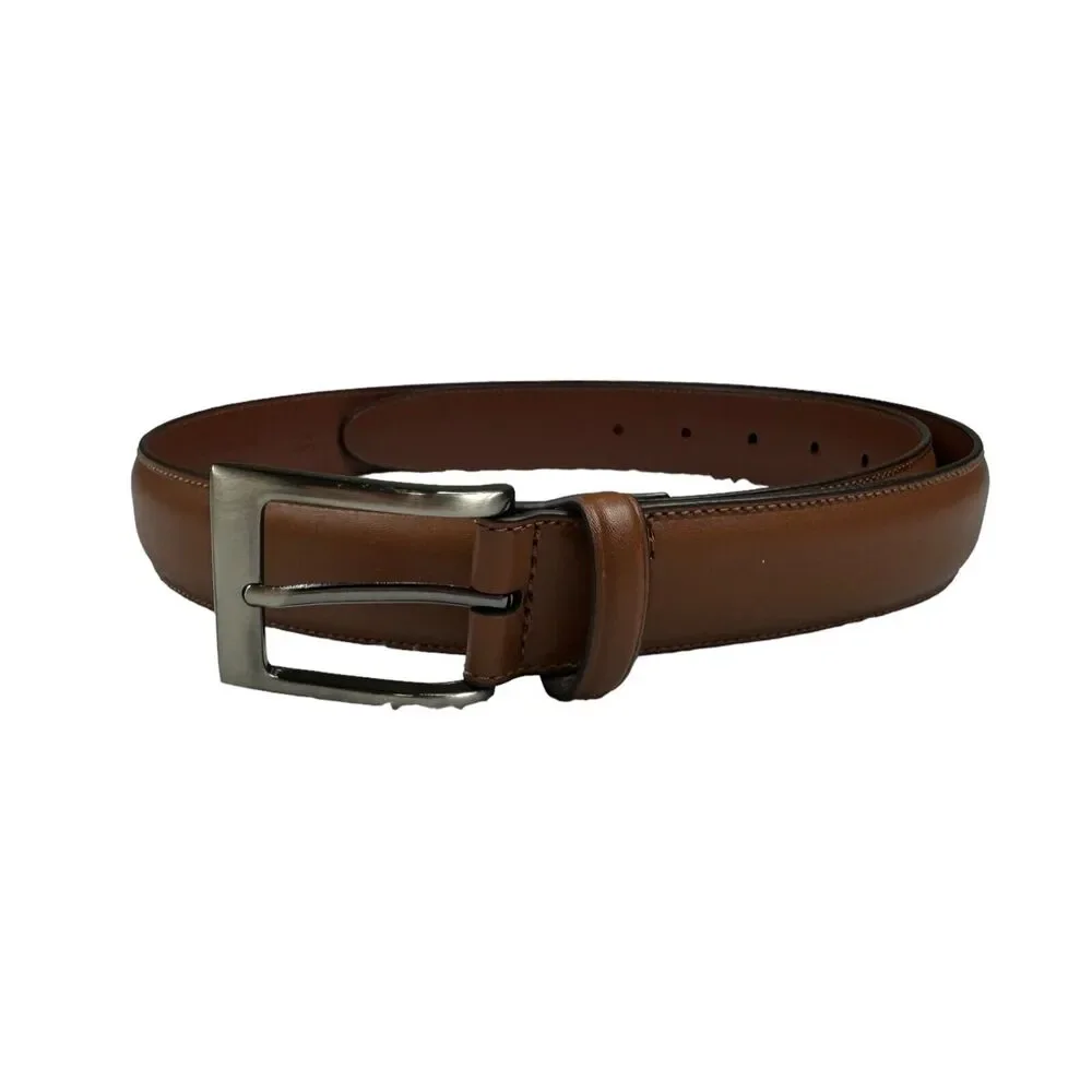 Perry Ellis Mens Solid Leather Dress Belt Brown M 34/36